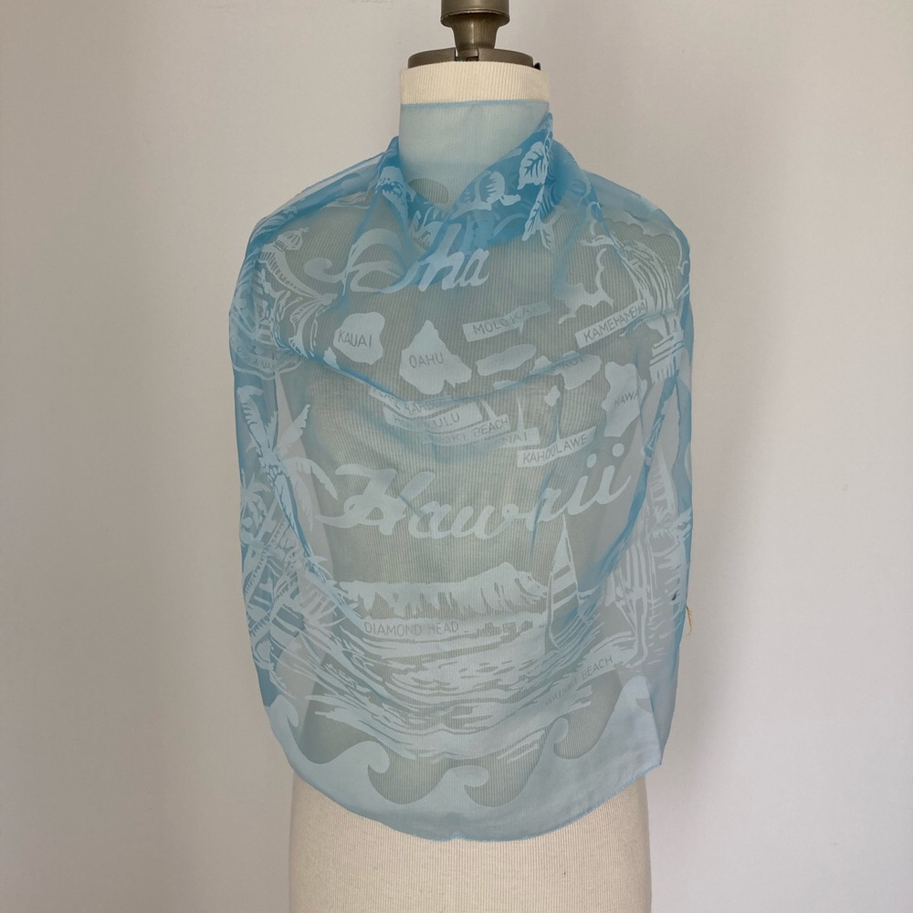Vintage sheer blue square Hawaii tourist scarf